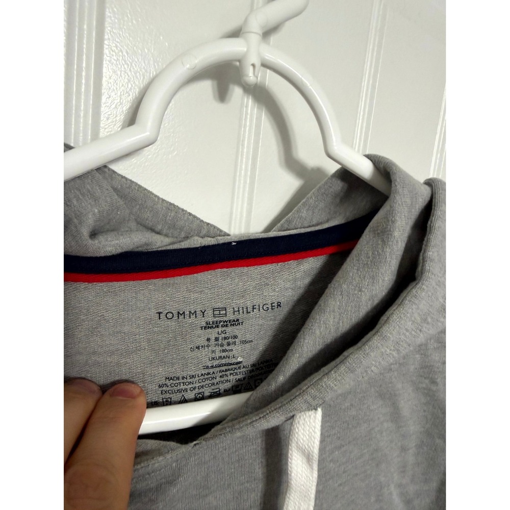 Tommy Hilfiger Sleepwear Hoodie Mens L Gray Logo Hem Long Sleeve Pullover - Picture 2 of 6